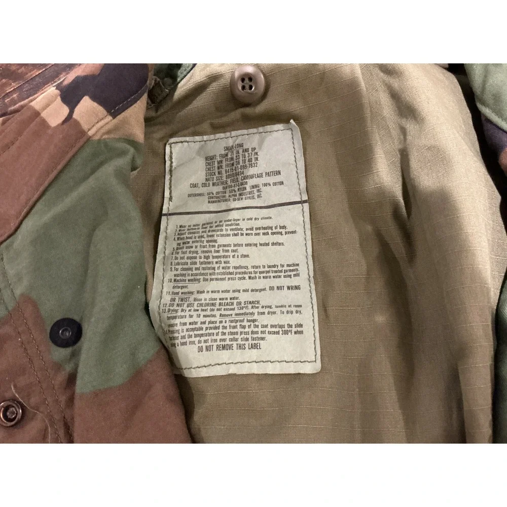 Alpha Industries US Army M-65 Field Jacket Woodland Camo Small Long M65 Military